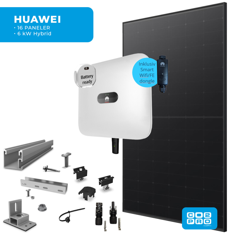 Solcellepakke Huawei 16 Paneler TP5 All Black (7,6 kWp)