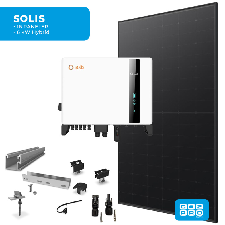 Solcellepakke Solis 16 Paneler Eternit All Black (7,6 kWp)