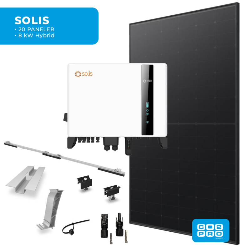 Solcellepakke Solis 20 Paneler TP0< All Black (9,5 kWp)