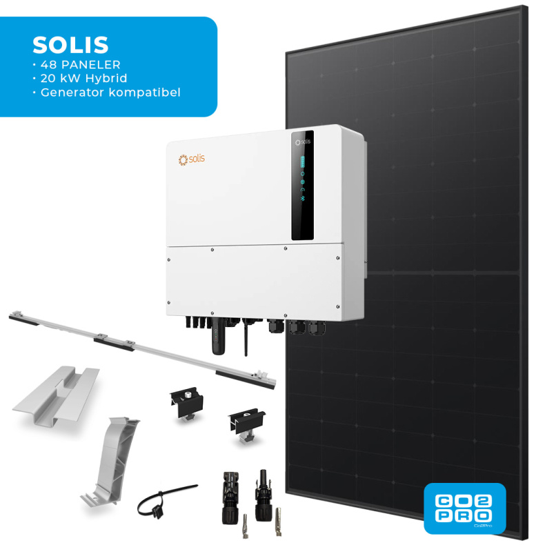 Solcellepakke Solis 48 Paneler TP0 All Black (22,8 kWp)
