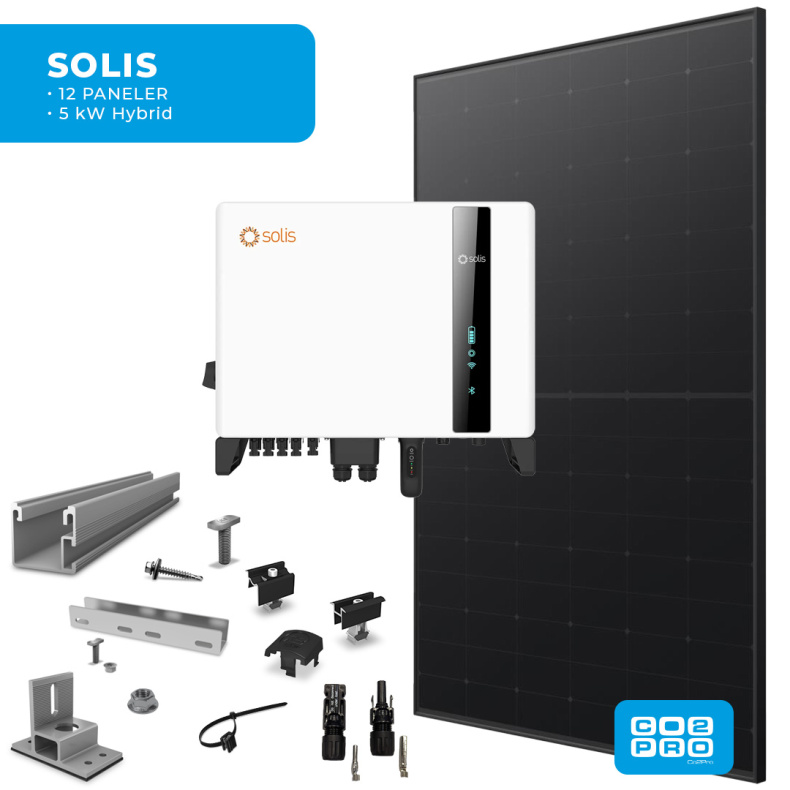 Solcellepakke Solis 12 Paneler TP5< All Black (5,7 kWp)