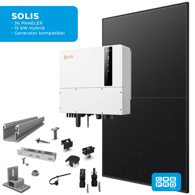 Solcellepakke Solis 36 Paneler TP5 All Black (17,1 kWp)
