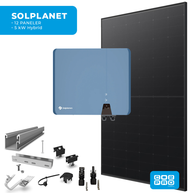Solcellepakke Solplanet 12 Paneler Tegl All Black (5,7 kWp)