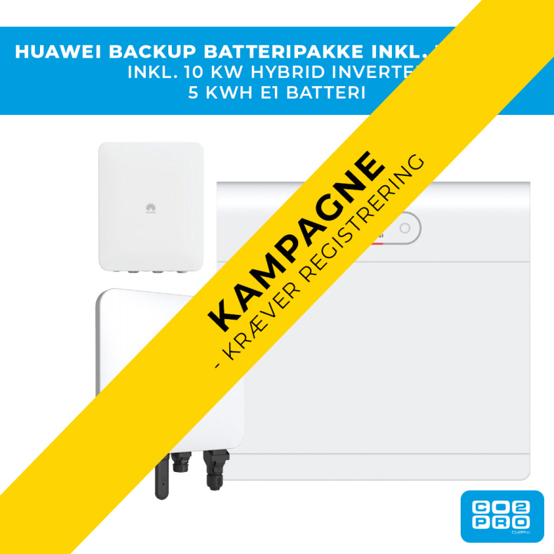 Huawei backup batteripakke inkl. 10 kW inverter + 5 kWh E1 batteri (kampagne kr�ver registrering)