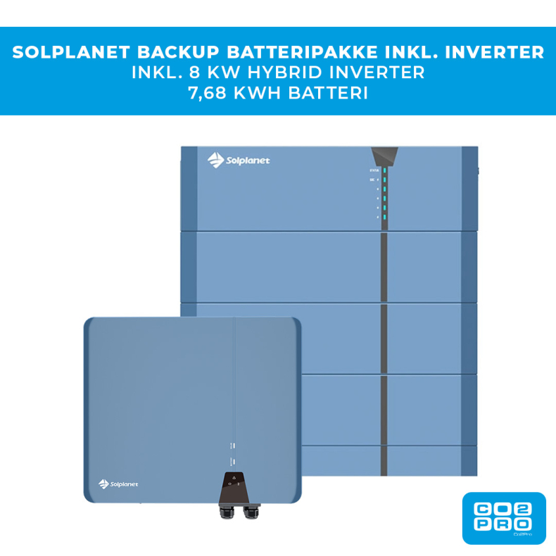 Solplanet backup batteripakke inkl. inverter 8 kW 3 faset + 7,68 kWh HV batteri