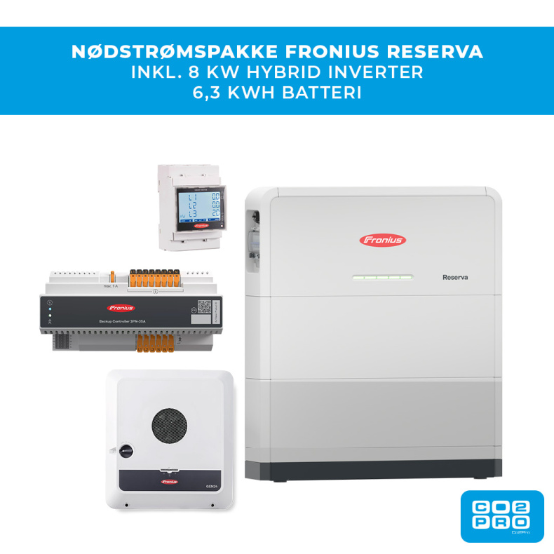  Fronius backup batteripakke inkl. inverter 8 kW 3 faset + 6,3 kWh batteri