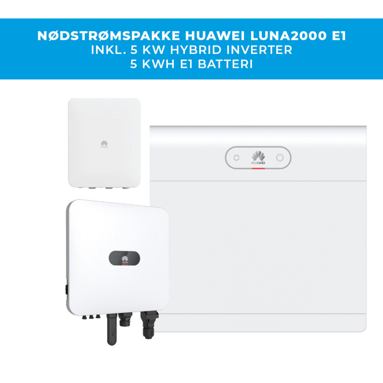 Huawei n�dkraftpaket inkl. 5 kW v�xelriktare + 5 kWh E1-batteri