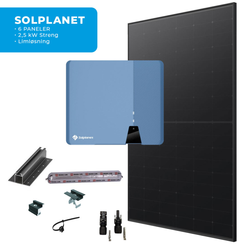 Energirammepakke Solplanet 6 Paneler TP0 All Black (Lim l&oslash;sning)